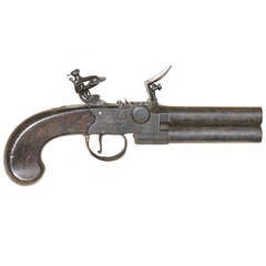 Antique Double Barrell London Flint Lock 45 Guage  Pocket Pistol