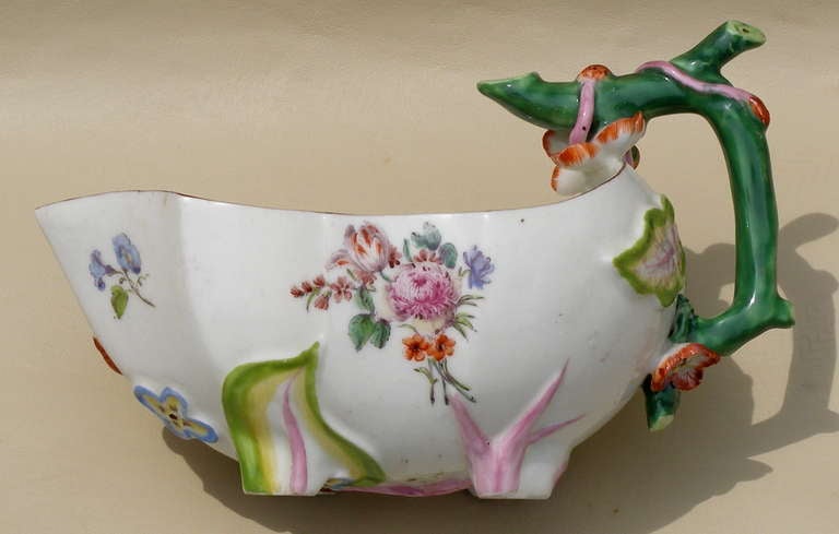British Mid 18th Century Chelsea Red Anchor Stawberry Leaf Sauce Boat