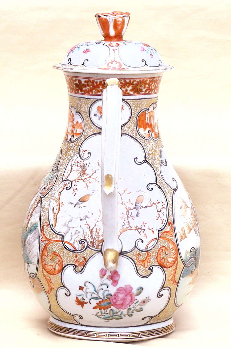 Enormous 18th Century Chinese Export Mandarin Porcelain Cider Jug In Good Condition In Great Barrington, MA