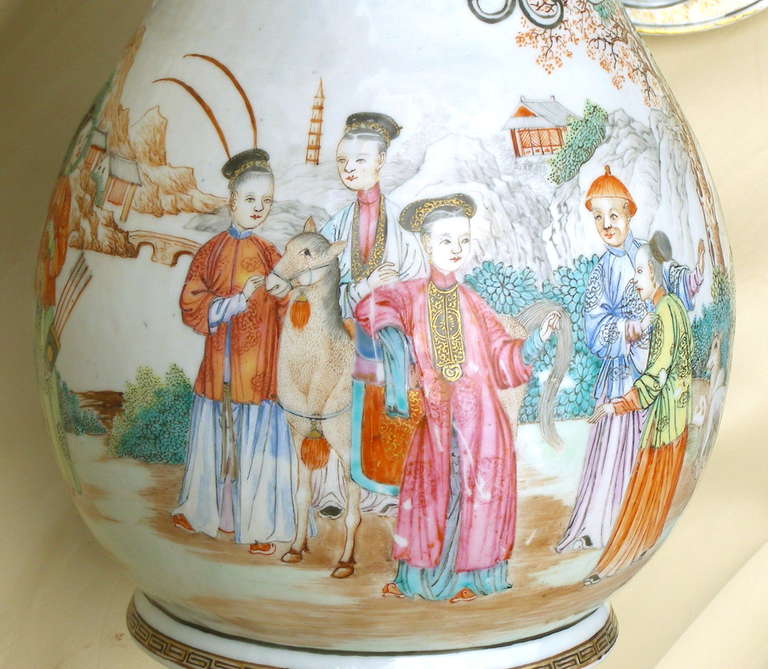 Enormous 18th Century Chinese Export Mandarin Porcelain Cider Jug 2