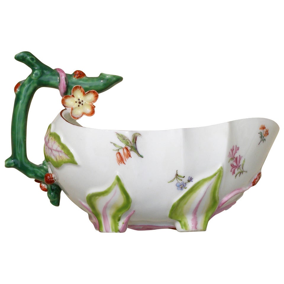 Mid 18th Century Chelsea Red Anchor Stawberry Leaf Sauce Boat
