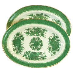 Antique 19th Century Chinese Export Green Fitzhugh Porcelain Platters