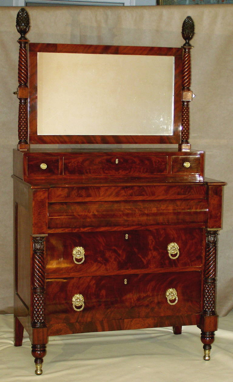 Rare Neoclassical American "French" Bureau with Dressing Mirror, circa 1820