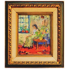 Painting of an Interior Scene with a Seated Woman by John Powell