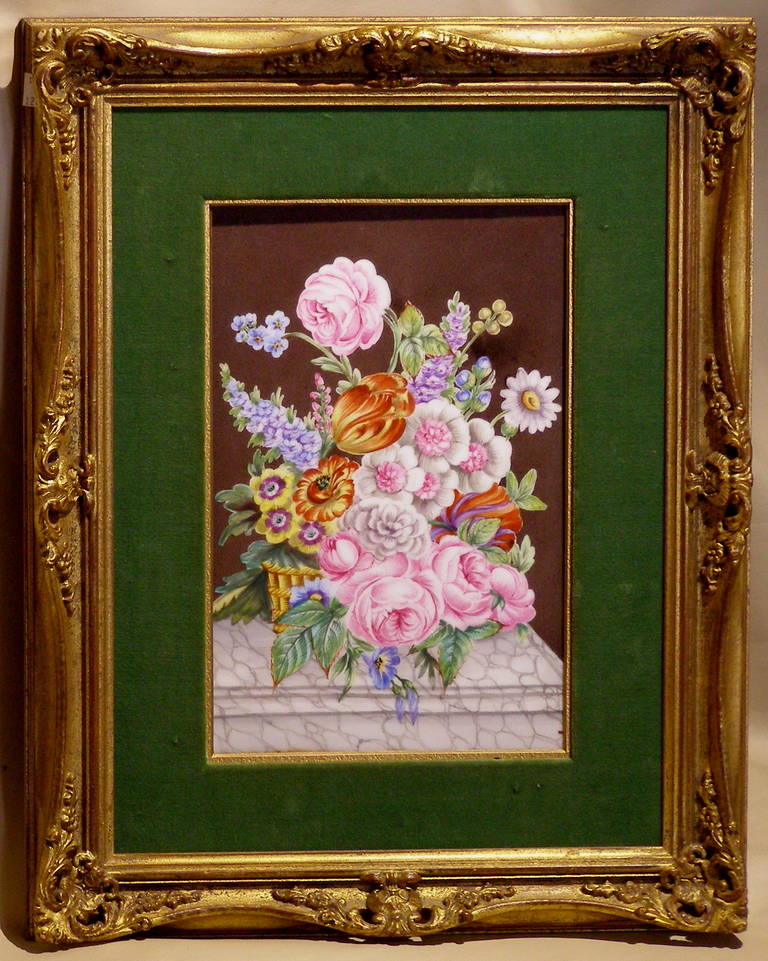 French Floral Still Life Painting on Porcelain, circa 1930