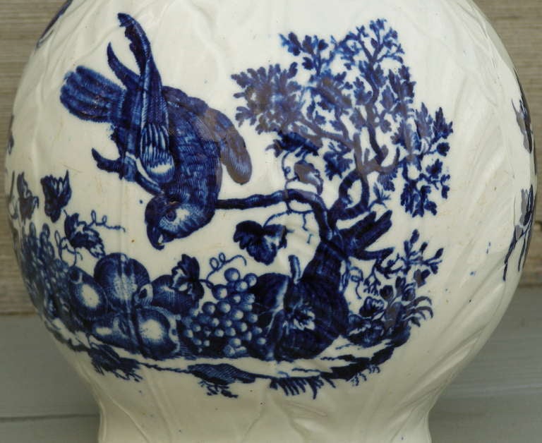 Worcester Blue and White Parrot and Fruit Decorated Jug ca. 1770 1