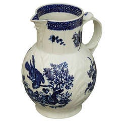 Antique Worcester Blue and White Parrot and Fruit Decorated Jug ca. 1770