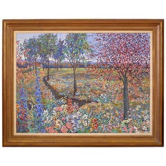 Landscape Oil Painting of Flowers in a Landscape by John Powell