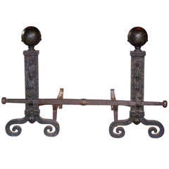 Antique Large Pair Arts & Crafts Period Copper Andirons by Bradley & Hubbard