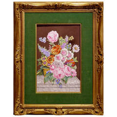 Antique French Floral Still Life Painting on Porcelain, circa 1930