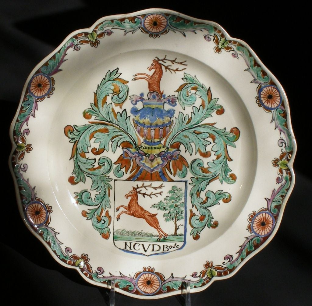 Armorial Dutch Decorated English Creamware Plate