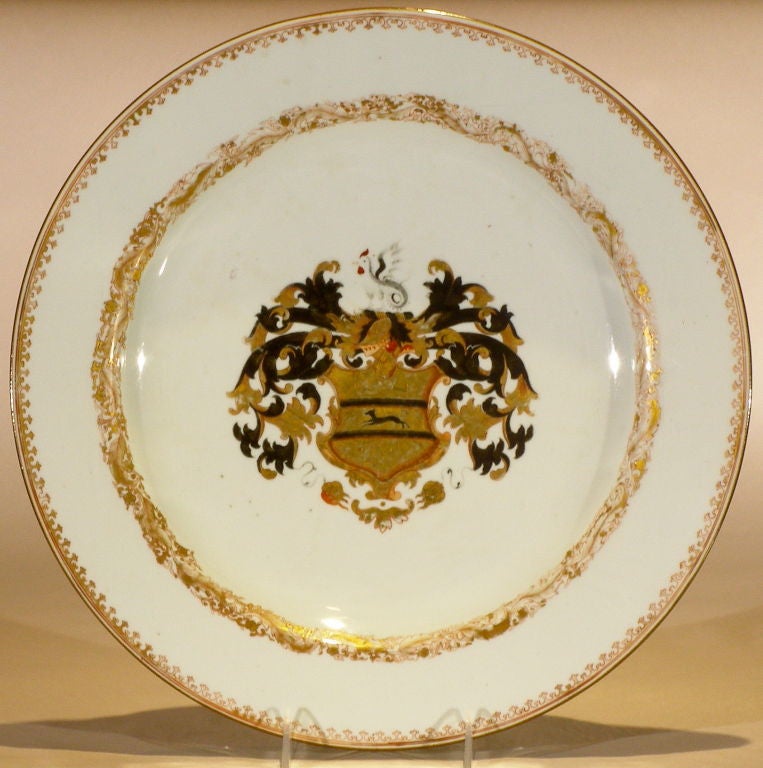 A Chinese Export Charger with the Arms of Baker. This was in the personal collection of Eleanor Gordon who was considered the premiere American dealer in Export Porcelain until she passed away. She exhibited at the finest antiques shows in the
