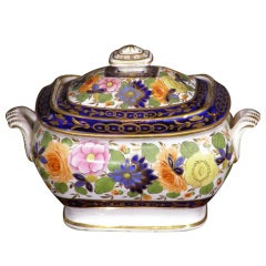 Floral Decorated English Covered Sugar Bowl