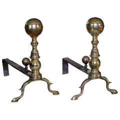 Pair of American Federal Period Brass Andirons