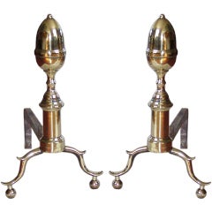 Pair of Acorn Top Federal Period Brass Andirons