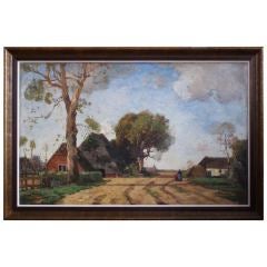 Dutch Landscape  Oil Painting Of A Rural Village Road
