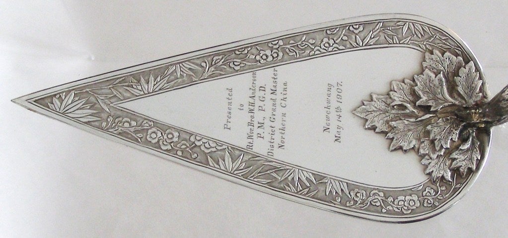Masonic Commemorative SilverTrowel From Newchwang, China Made by Luen Wo