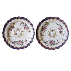 Pair of Early Worcester Floral Decorated Plates