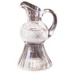 Antique Cut Crystal Inverted Thistle Shape Pitcher