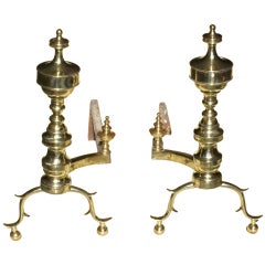 Antique American Federal Period Brass Left & Right Andirons