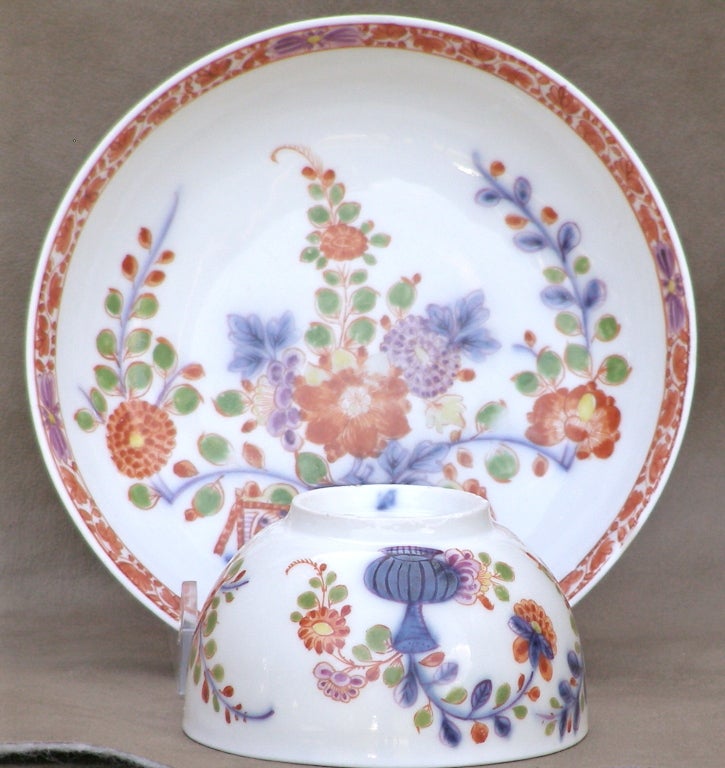 Porcelain Meissen Tea Pot With Matching Cups and Saucers