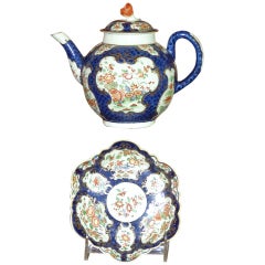 Early Worcester Blue Scale Teapot & Stand