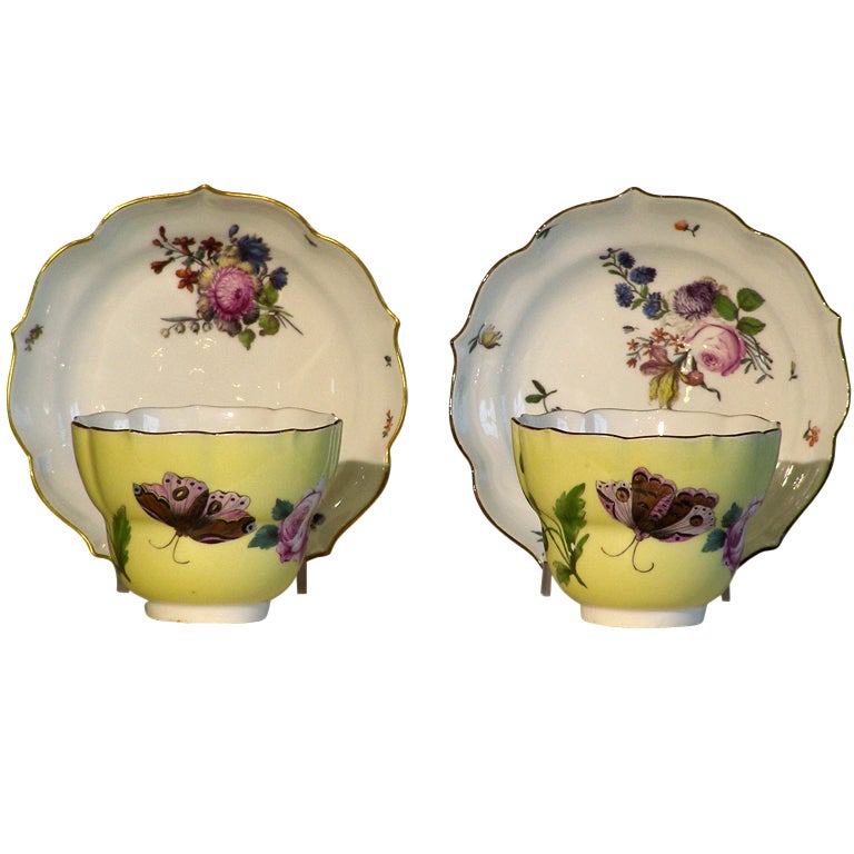 Assembled Pair of 18th Century Meissen Cups & Saucers