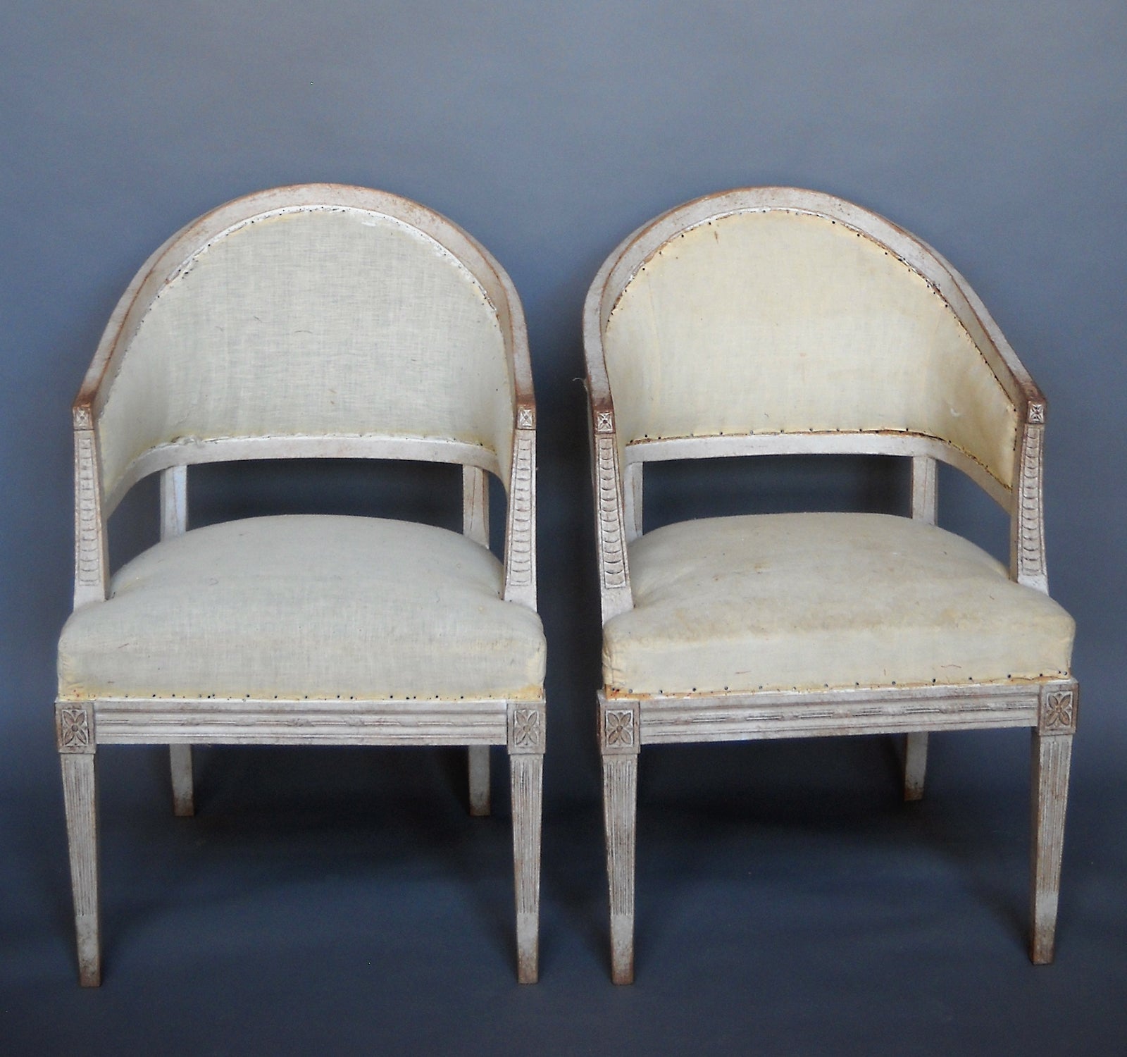 Pair of Carved Barrel Back Chairs