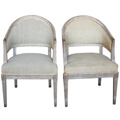 Pair of Carved Barrel Back Chairs