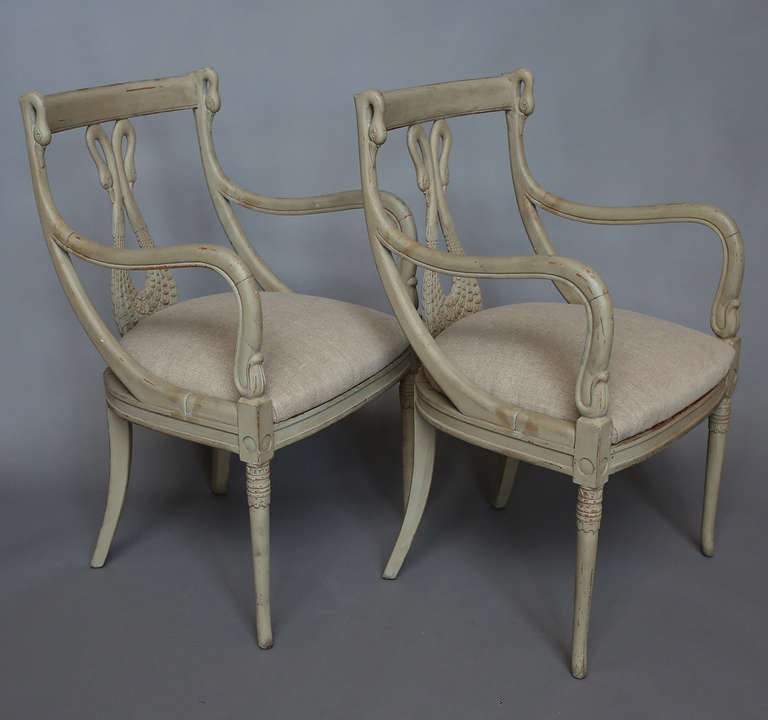 Carved Pair of Swedish Swan Arm Chairs