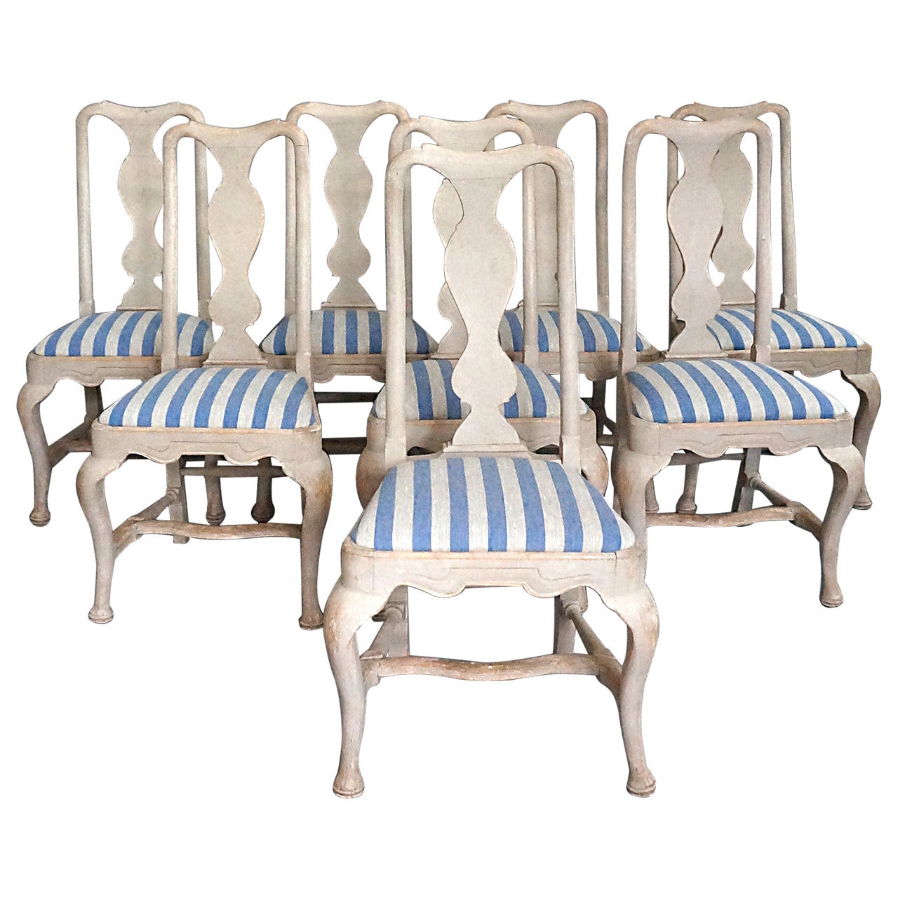 Set of Eight Rococo Style Dining Chairs For Sale