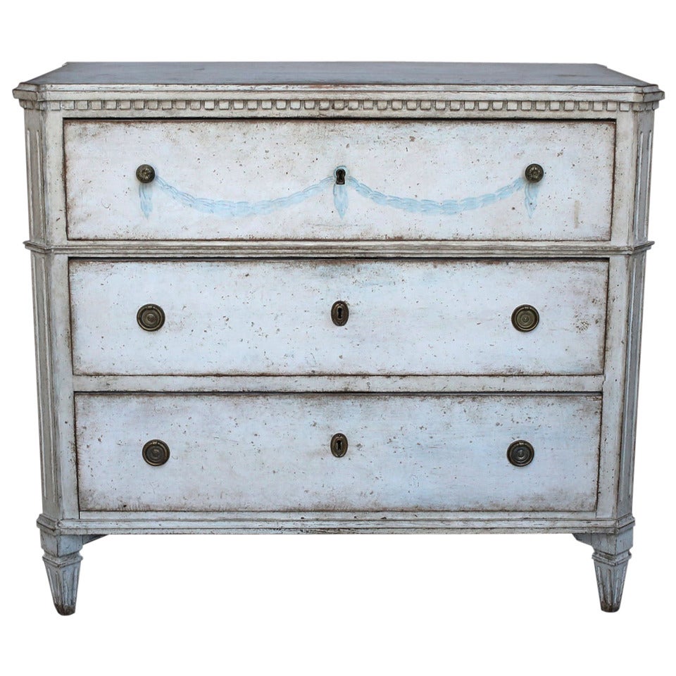Gustavian Three Drawer Chest with Painted Swags