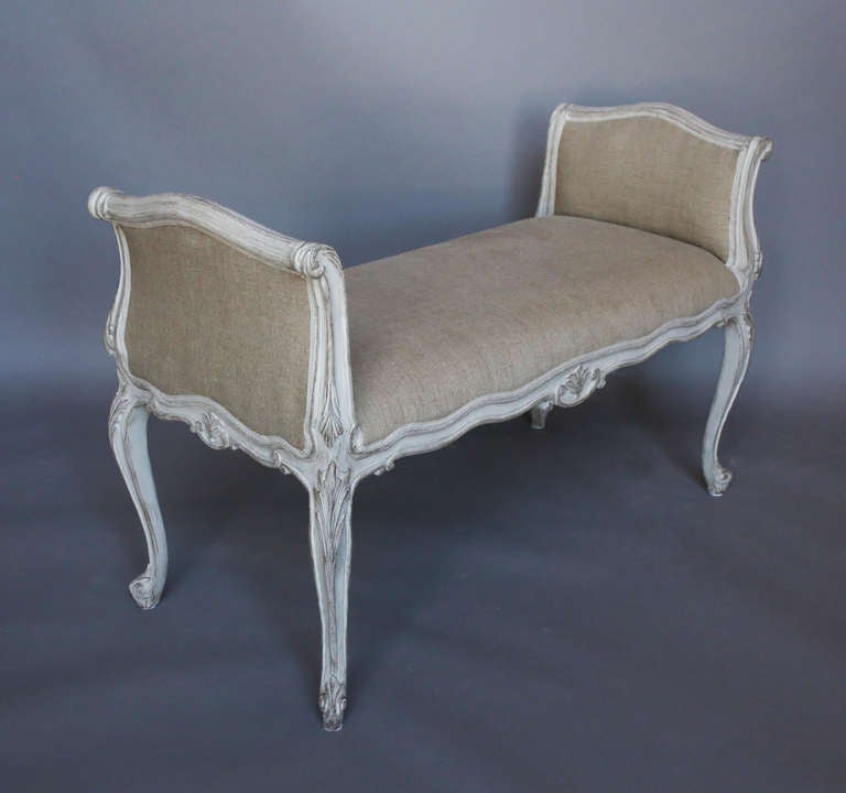 Carved Swedish Rococo Style Bench For Sale