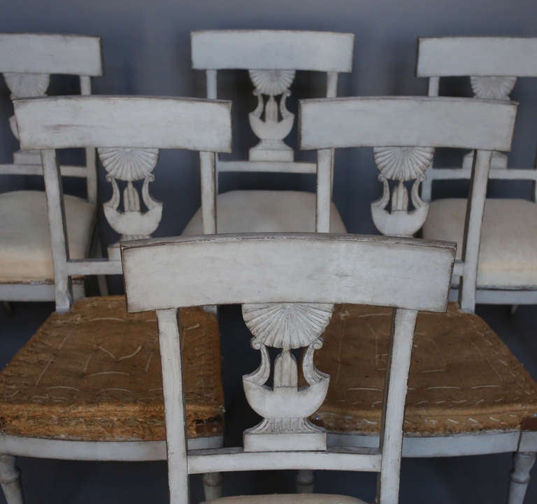 Carved Set of Six Swedish Empire Dining Chairs