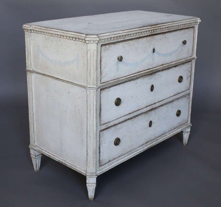 Swedish Gustavian Three Drawer Chest with Painted Swags