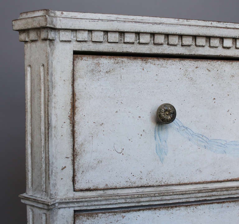 Carved Gustavian Three Drawer Chest with Painted Swags