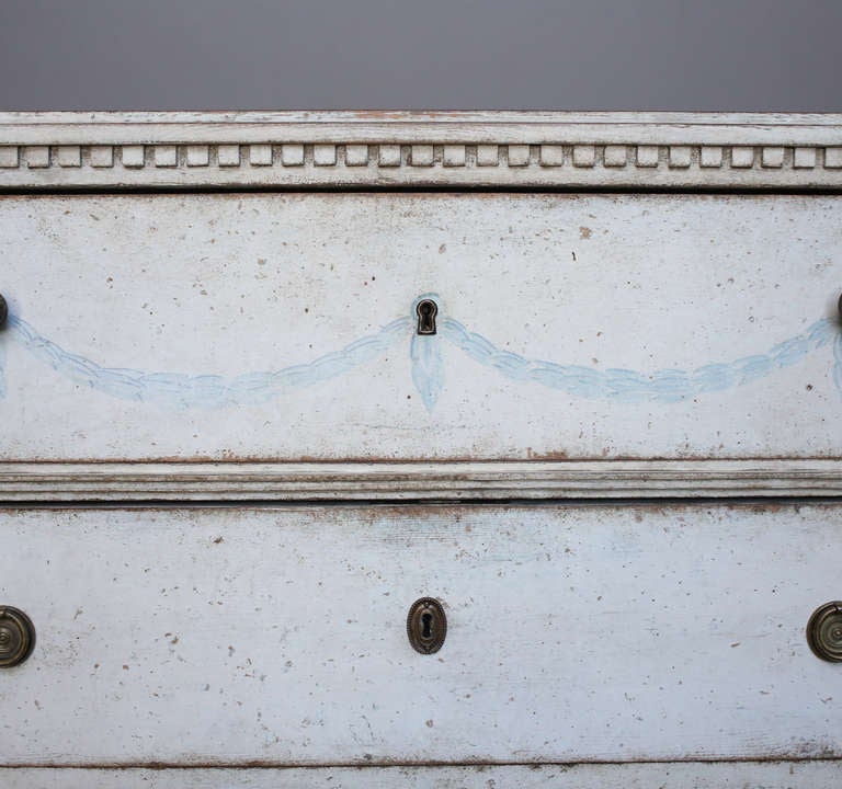 19th Century Gustavian Three Drawer Chest with Painted Swags