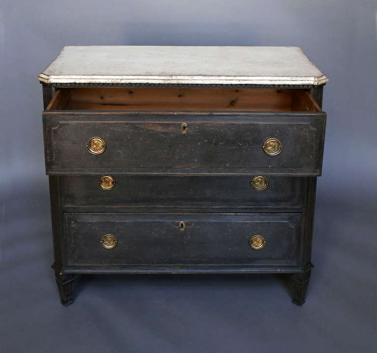 Swedish Gustavian Style Chest of Drawers in Black Paint