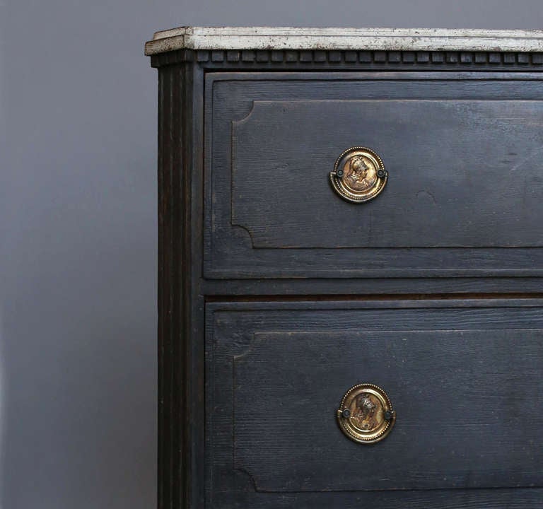 Wood Gustavian Style Chest of Drawers in Black Paint