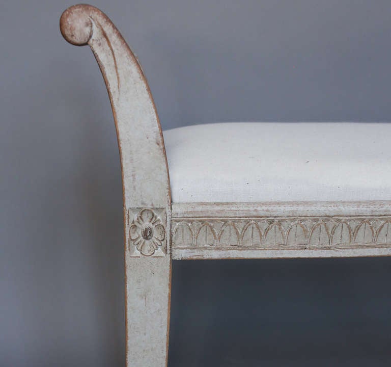 Carved Gustavian Style Bench with Armrests