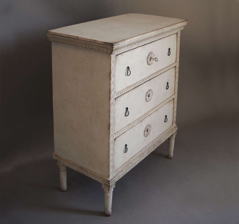 Carved Small Swedish Chest of Drawers
