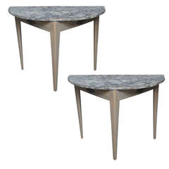 Antique Pair of Demilune Tables with Marbled Tops