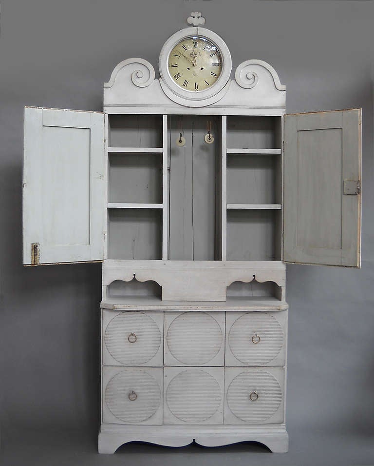 Carved Gustavian Clock Cabinet For Sale