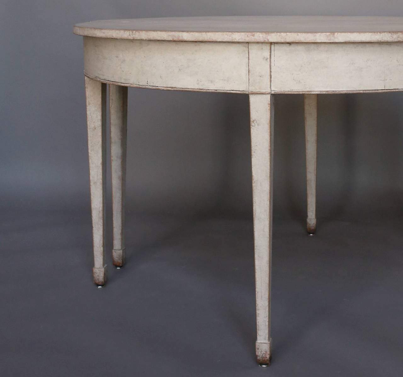 Round dining table in white paint, Sweden, circa 1900, with three 20