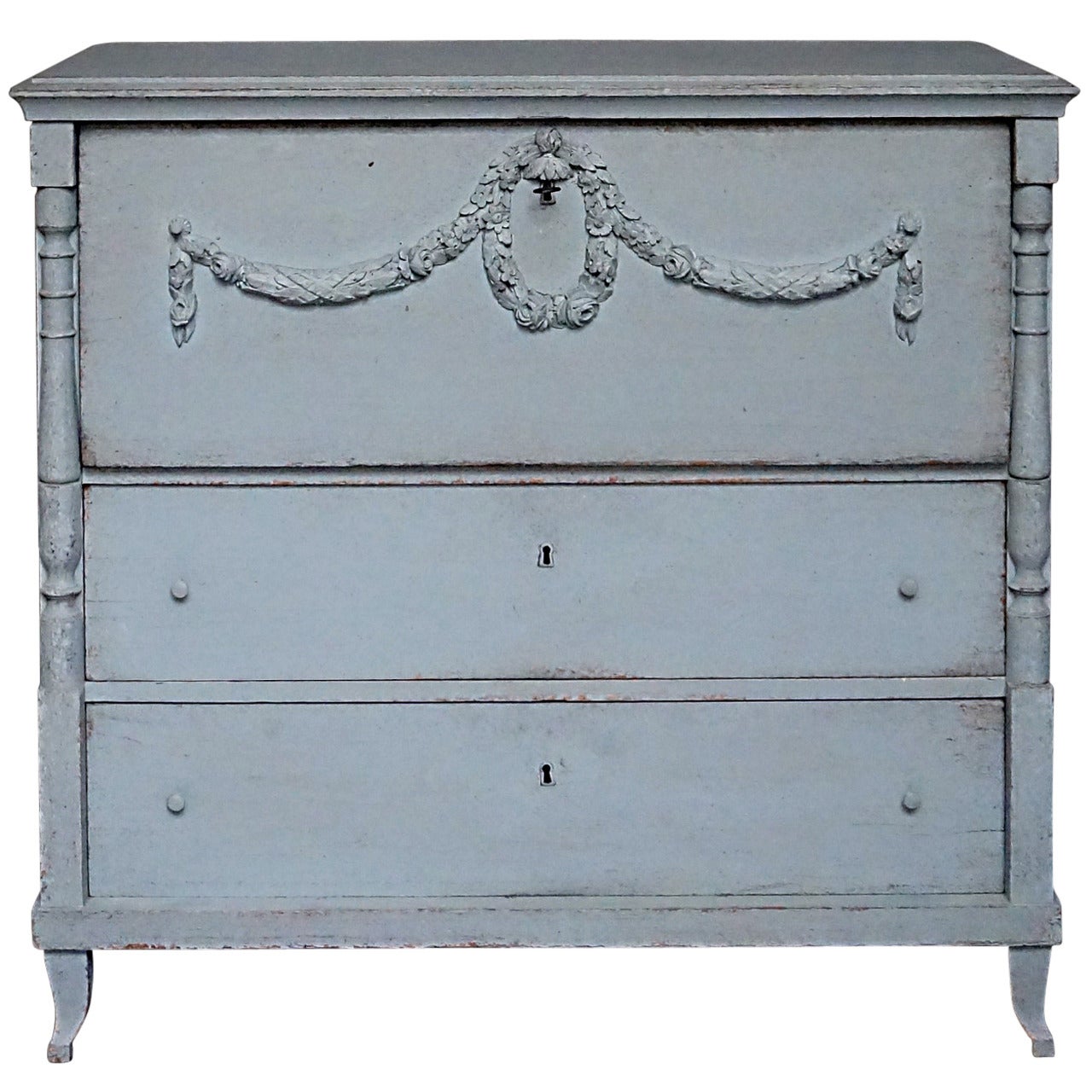 Swedish Chest of Drawers with Classical Swags For Sale