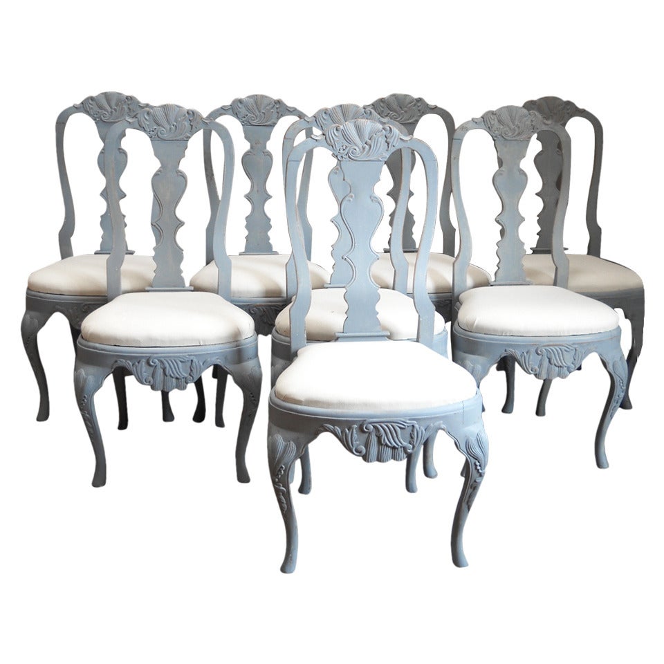 Set of Eight Rococo Style Dining Chairs For Sale