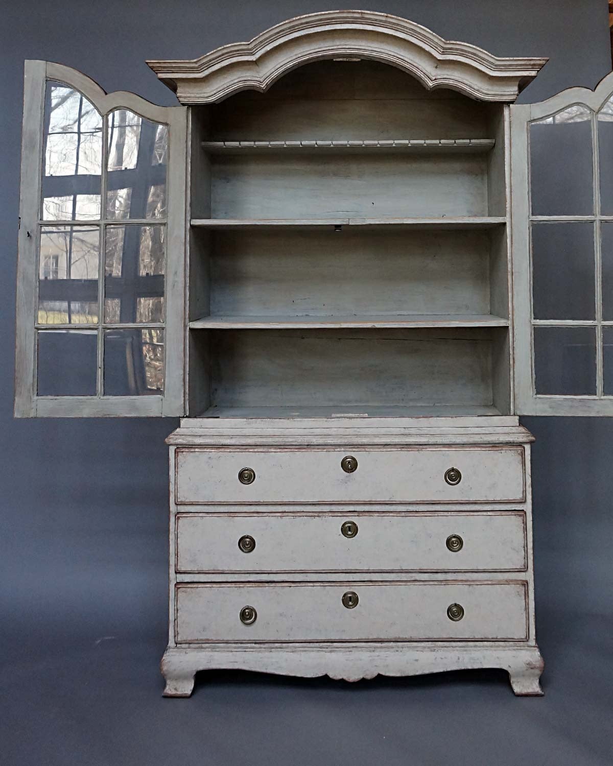 Rococo Cabinet with Glass Doors In Excellent Condition In Sheffield, MA