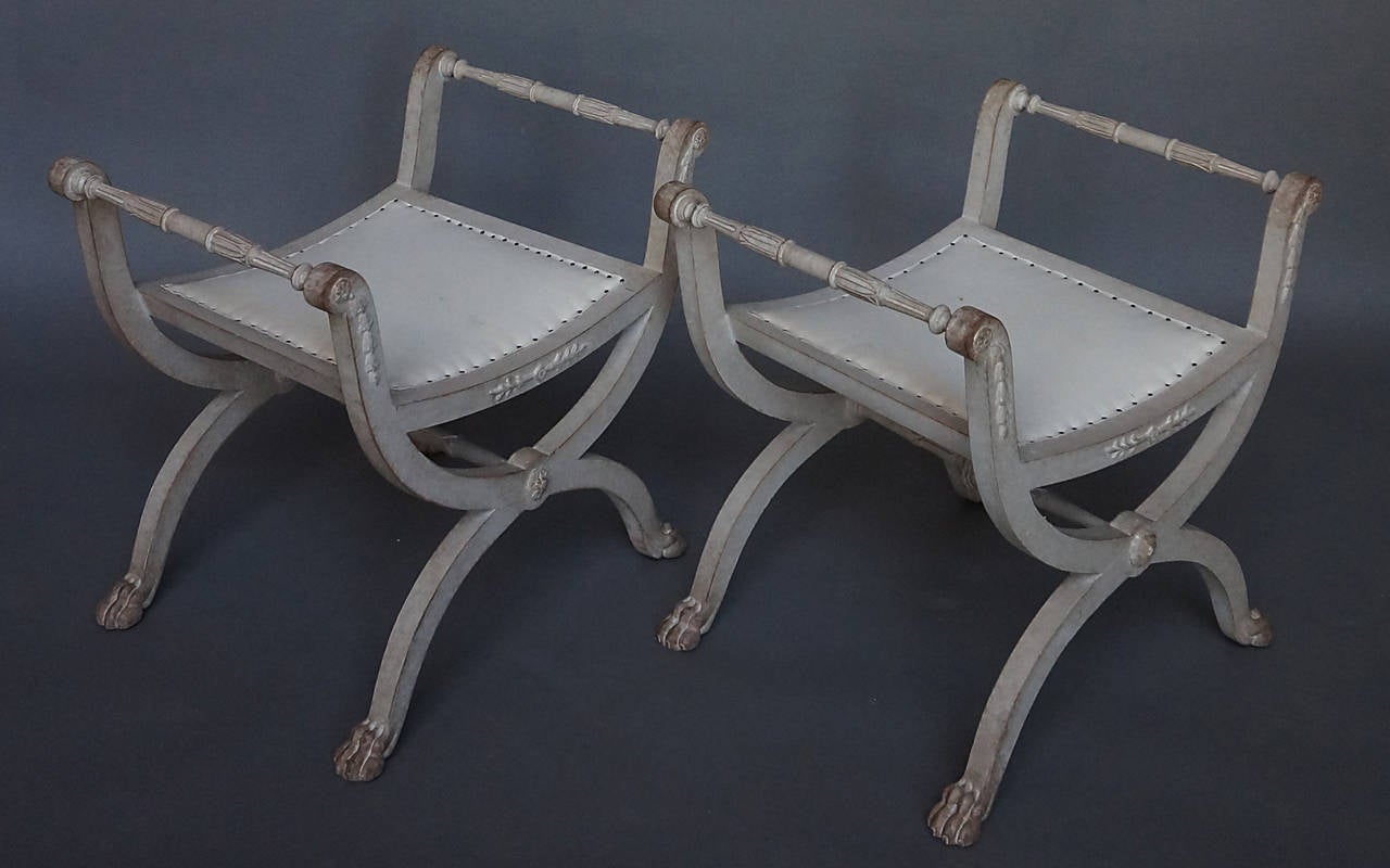 Pair of Curule Stools in the Gustavian Style