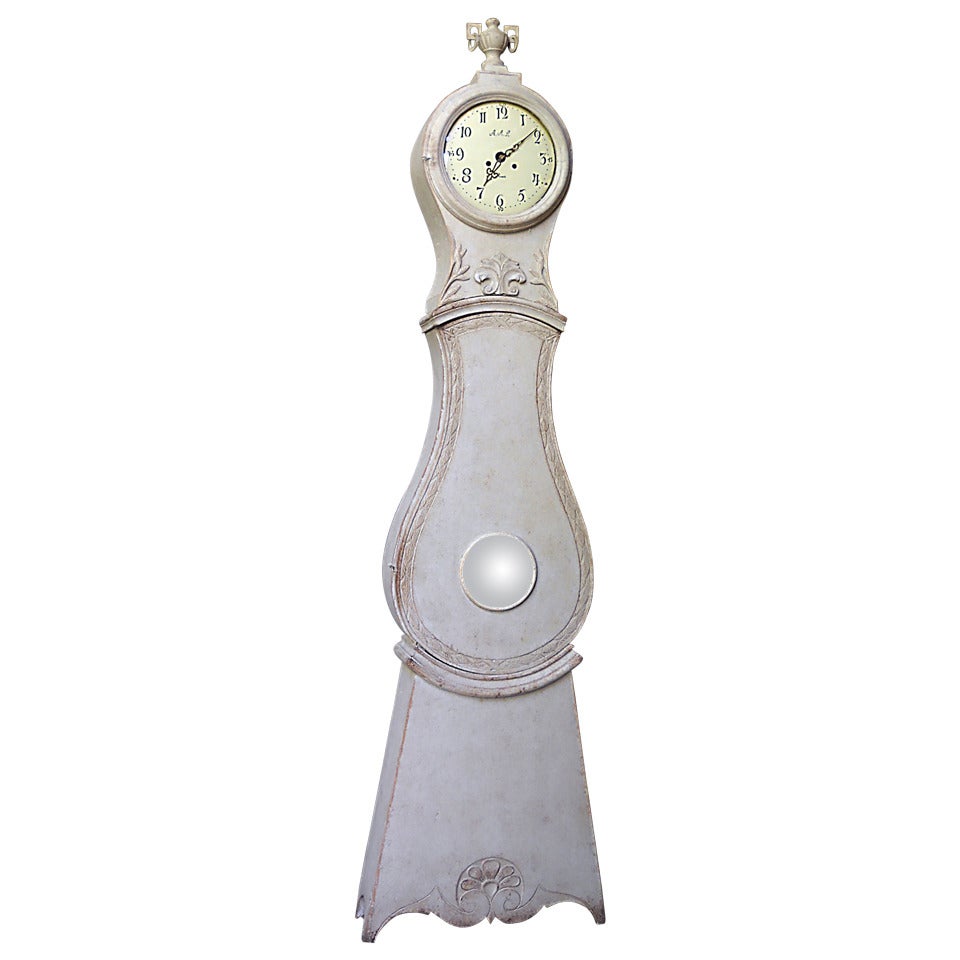 Gustavian Tall Case Clock with Carved Urn