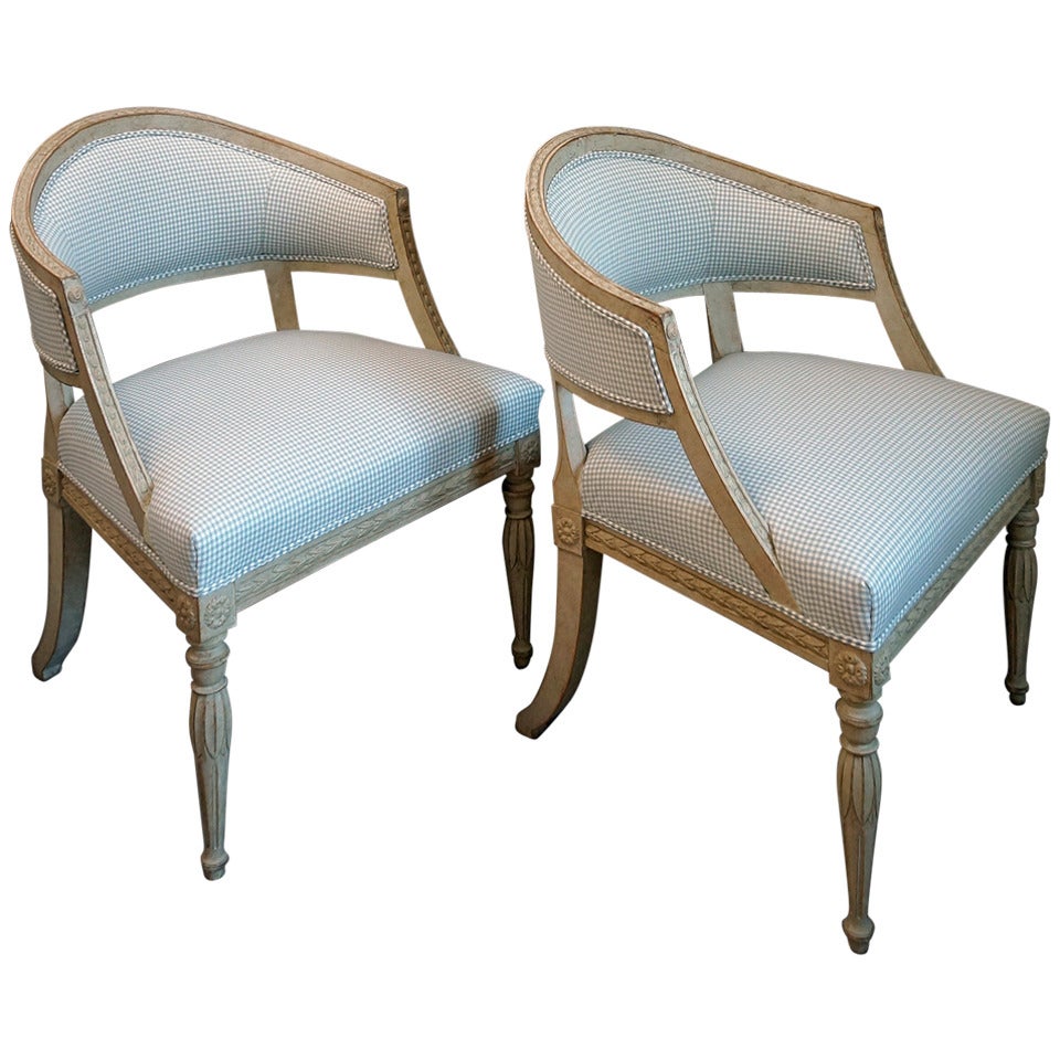 Pair of Swedish Barrel Back Armchairs For Sale